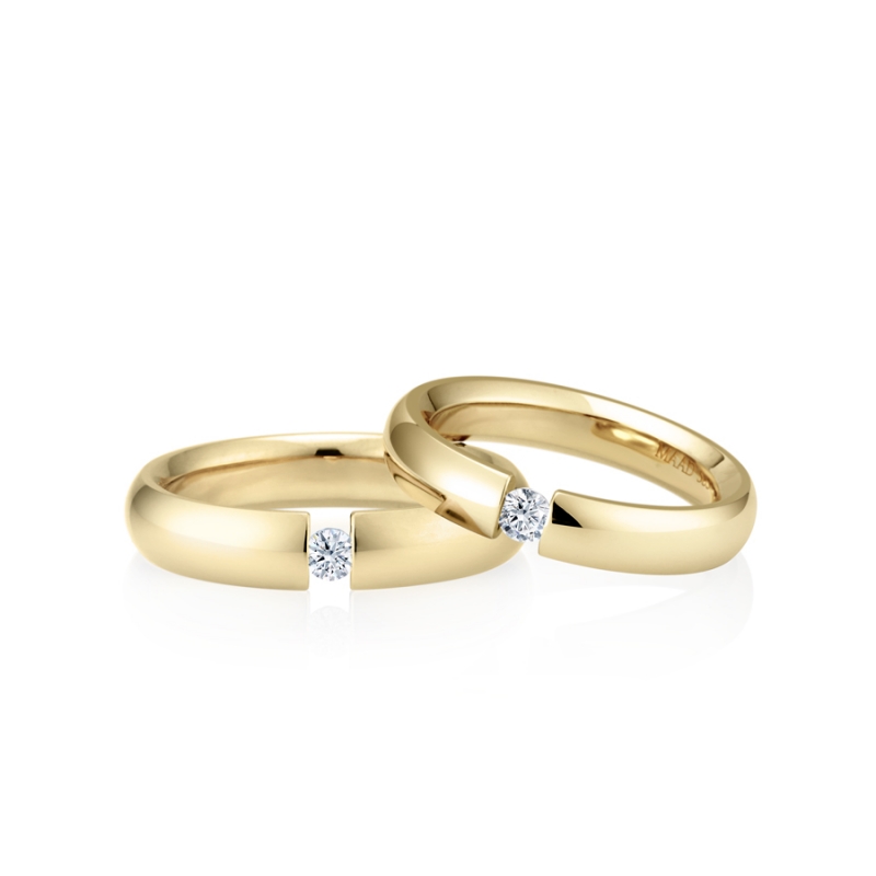 English heros Tensionband wedding ring Set (5mm & 4mm) 14k gold CZ 0.1ct