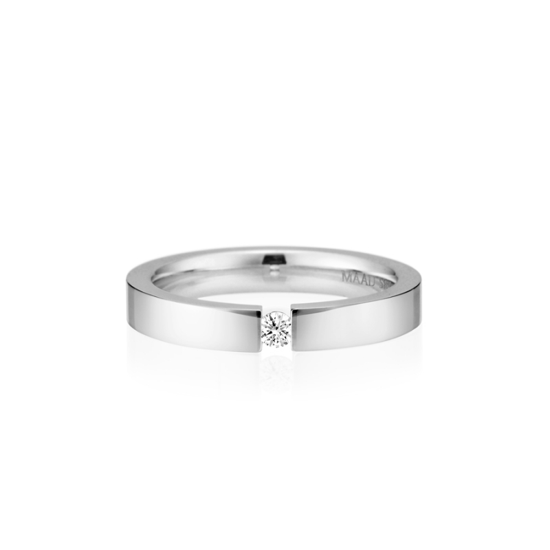 Germanic heros Tension wedding band ring (3mm) 14k White gold CZ 0.07ct