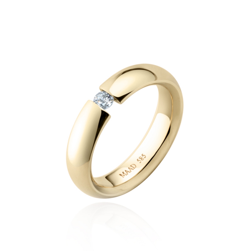 English heros Tension wedding band ring (5mm) 14k gold CZ 0.1ct
