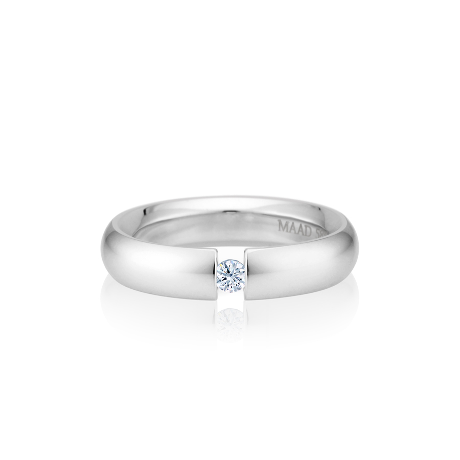 English heros Tension wedding band ring (5mm) 14k White gold CZ 0.1ct