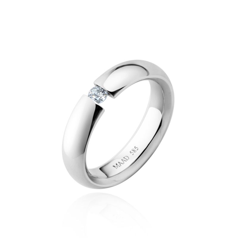 English heros Tension wedding band ring (5mm) 14k White gold CZ 0.1ct