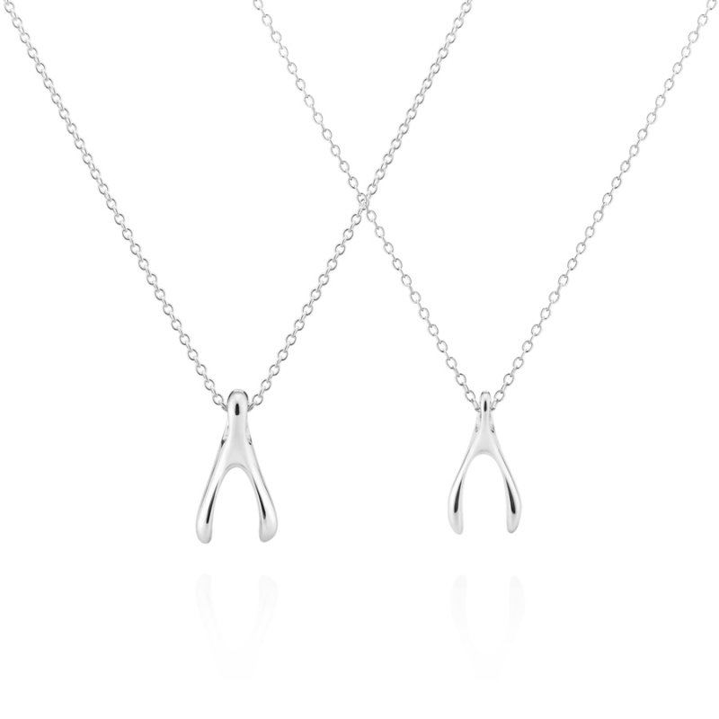 Wishbone couple pendant Set (M&S) 14k White gold