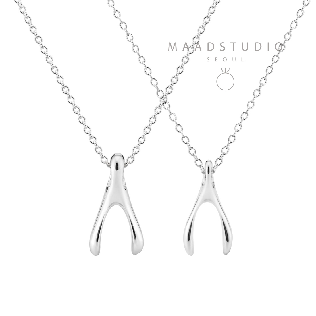 Wishbone couple pendant Set (M&S) 14k White gold