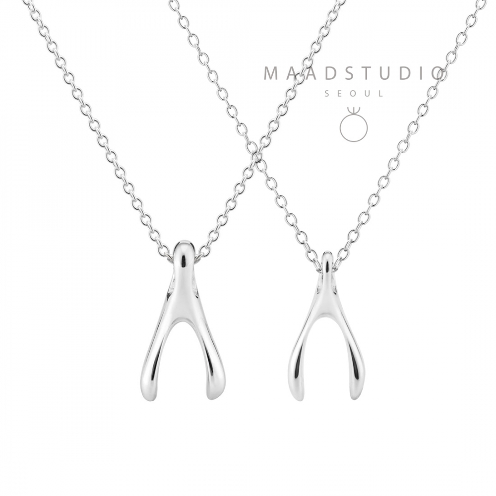 Wishbone couple pendant Set (M&S) 14k White gold