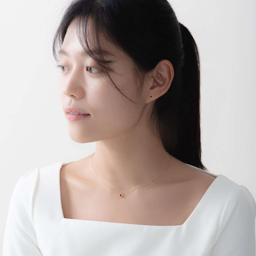 데이지 목걸이 14k 레드골드 garnet