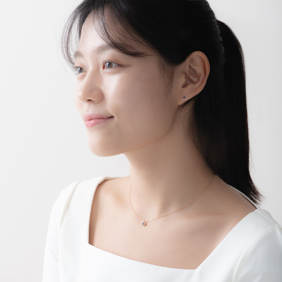 데이지 목걸이 14k 레드골드 aquamarine