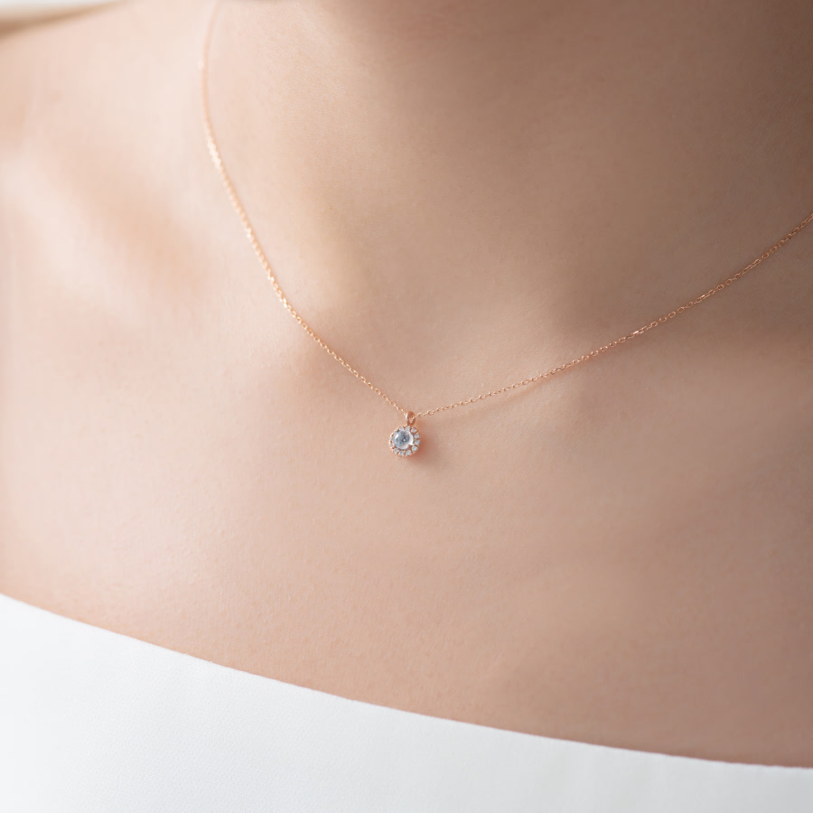 데이지 목걸이 14k 레드골드 aquamarine