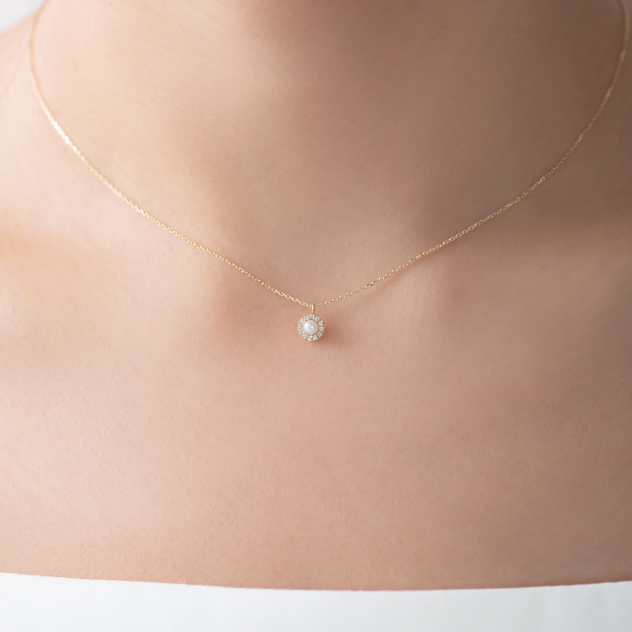 데이지 목걸이 14k 레드골드 pearl
