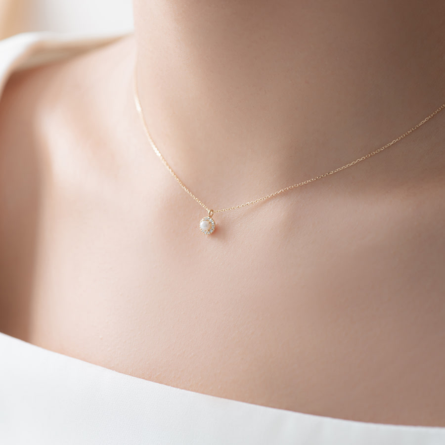데이지 목걸이 14k 레드골드 pearl