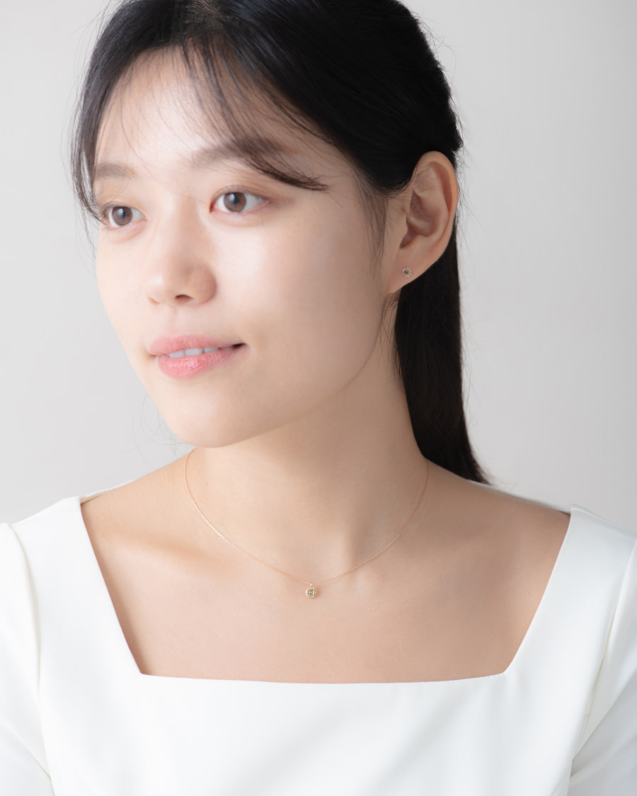 데이지 목걸이 14k 레드골드 peridot