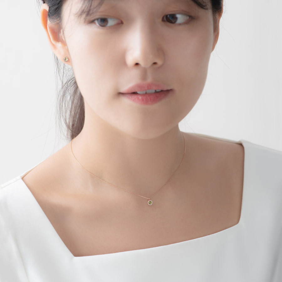 데이지 목걸이 14k 레드골드 peridot