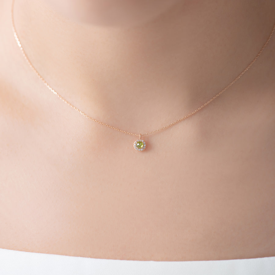 데이지 목걸이 14k 레드골드 peridot