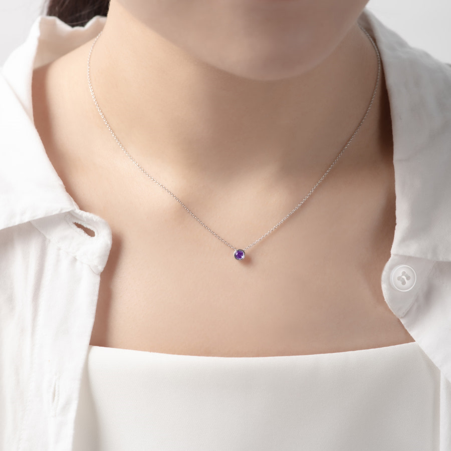 헤미스피어 목걸이 14k 화이트골드 amethyst 0.1ct