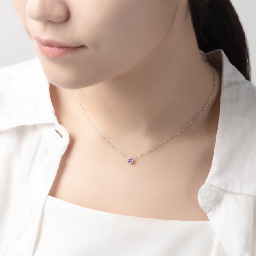 헤미스피어 목걸이 14k 화이트골드 amethyst 0.1ct