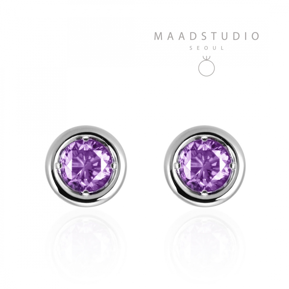 Hemisphere earring 14k White gold amethyst 0.1ct