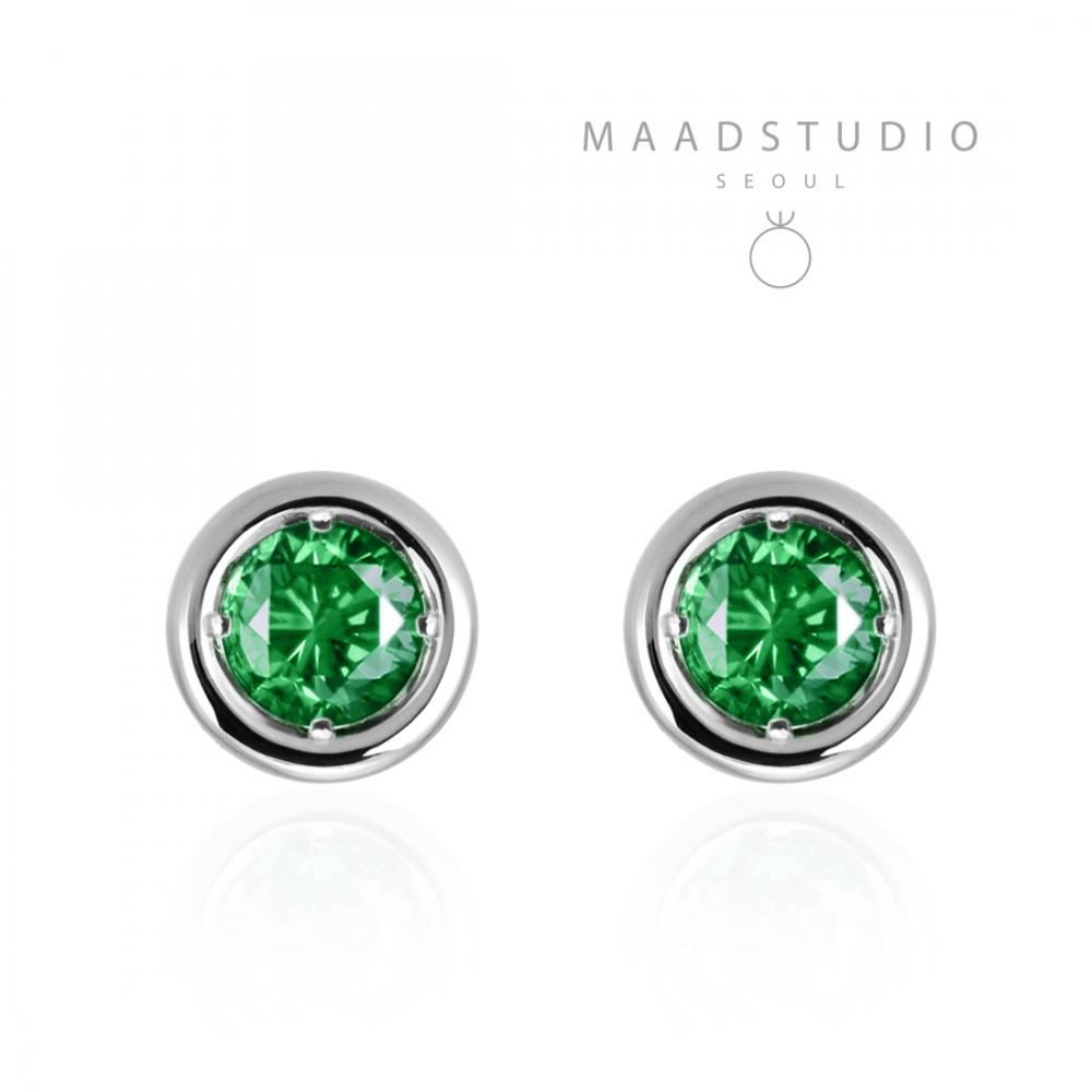 Hemisphere earring 14k White gold emerald 0.1ct