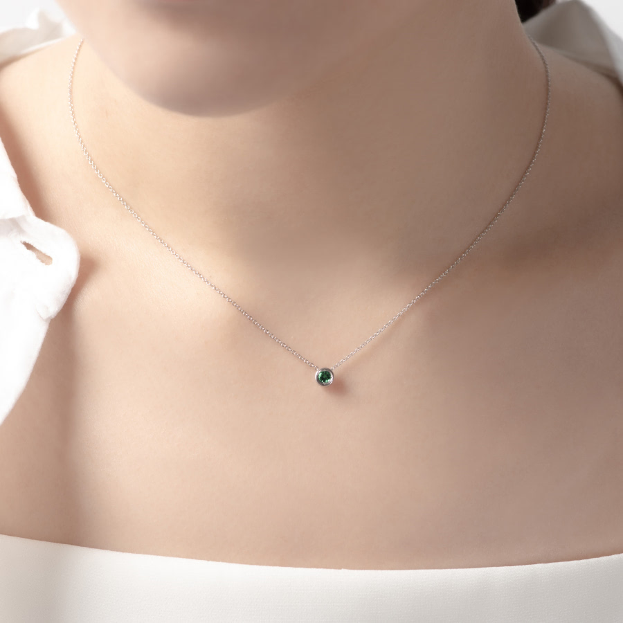 헤미스피어 목걸이 14k 화이트골드 emerald 0.1ct