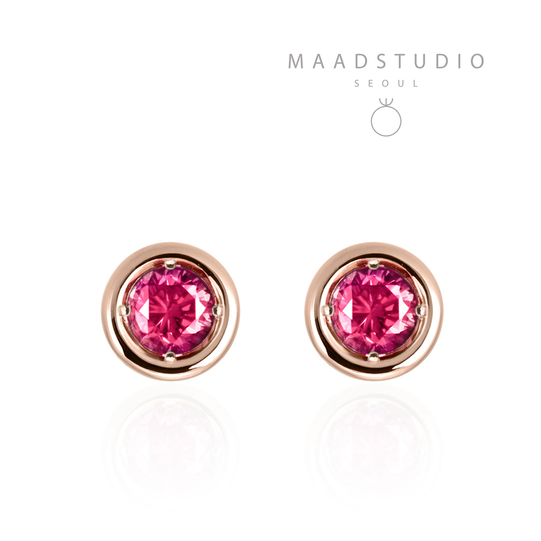 Hemisphere earring 14k Red gold ruby 0.1ct