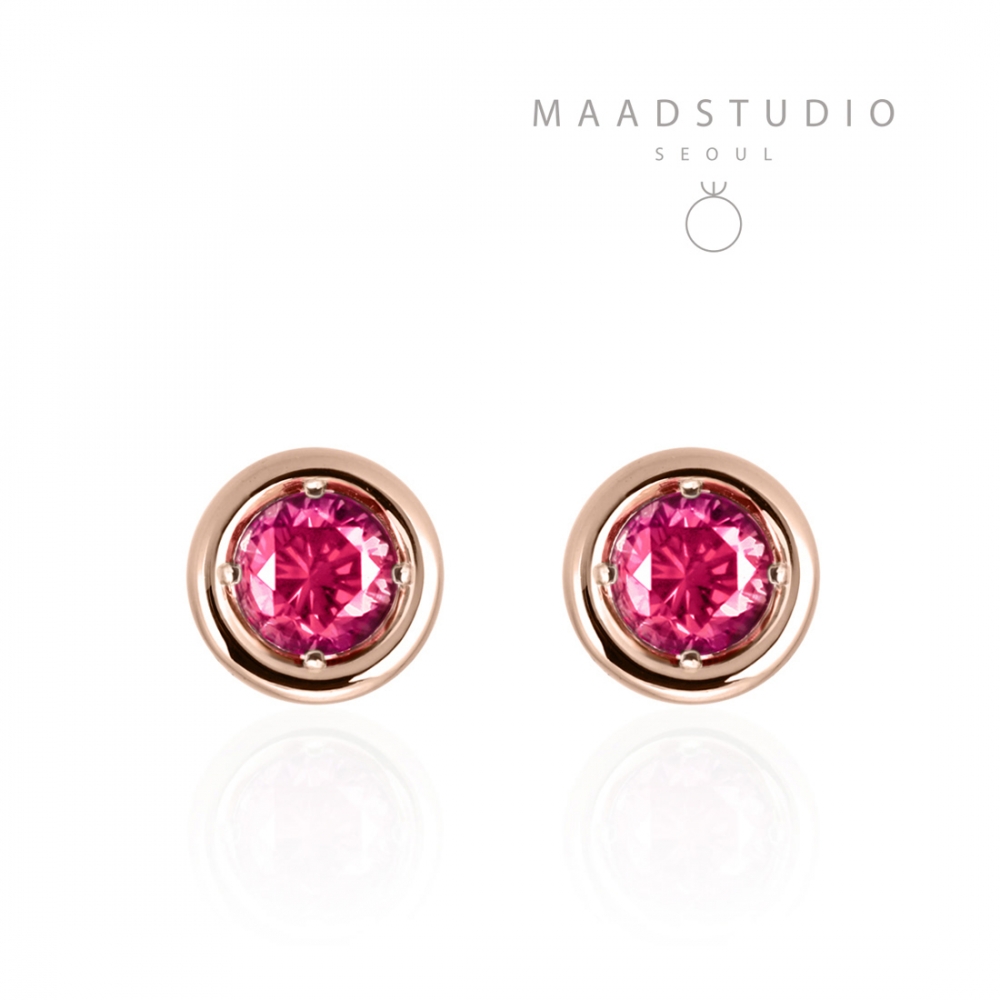 Hemisphere earring 14k Red gold ruby 0.1ct