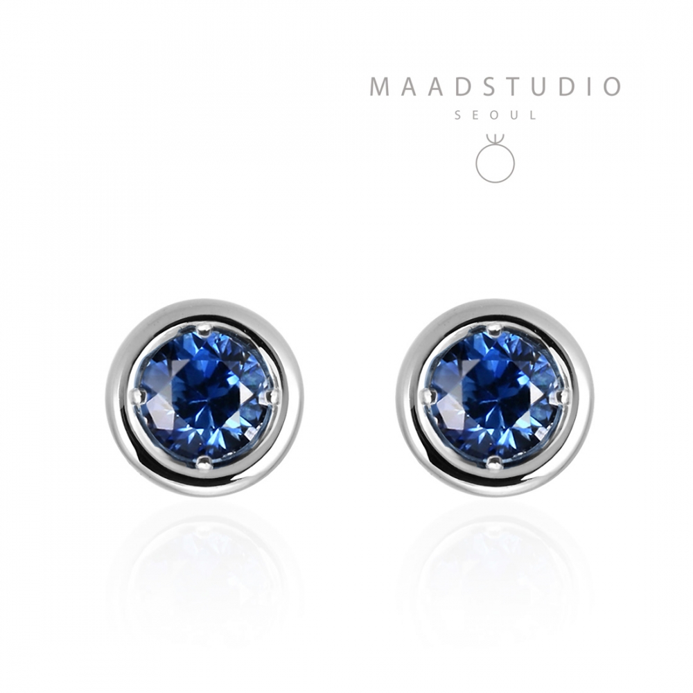 Hemisphere earring 14k White gold sapphire 0.1ct