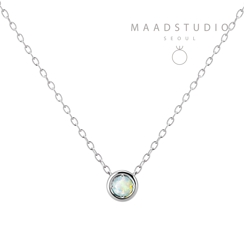 Hemisphere pendant 14k White gold opal 0.1ct