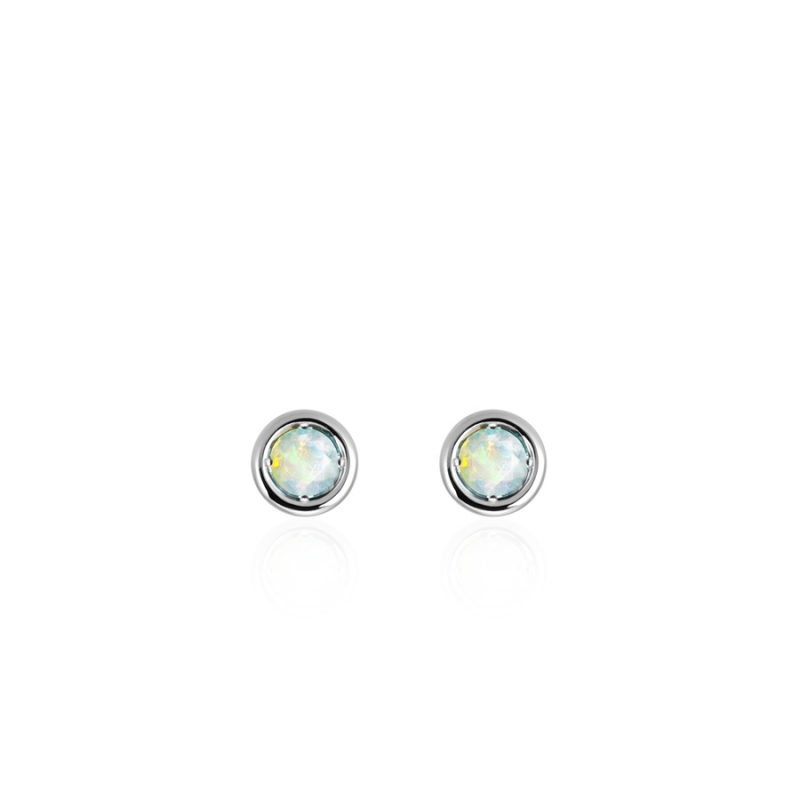 Hemisphere earring 14k White gold opal 0.1ct