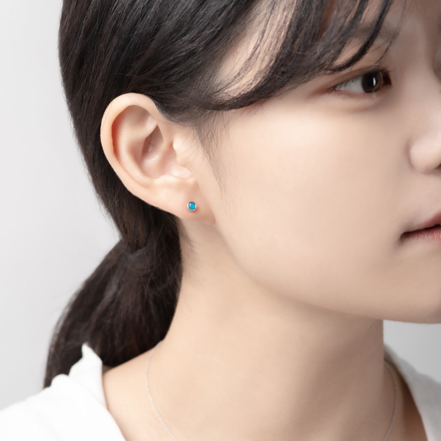 헤미스피어 귀걸이 14k 화이트골드 turquoise 0.1ct