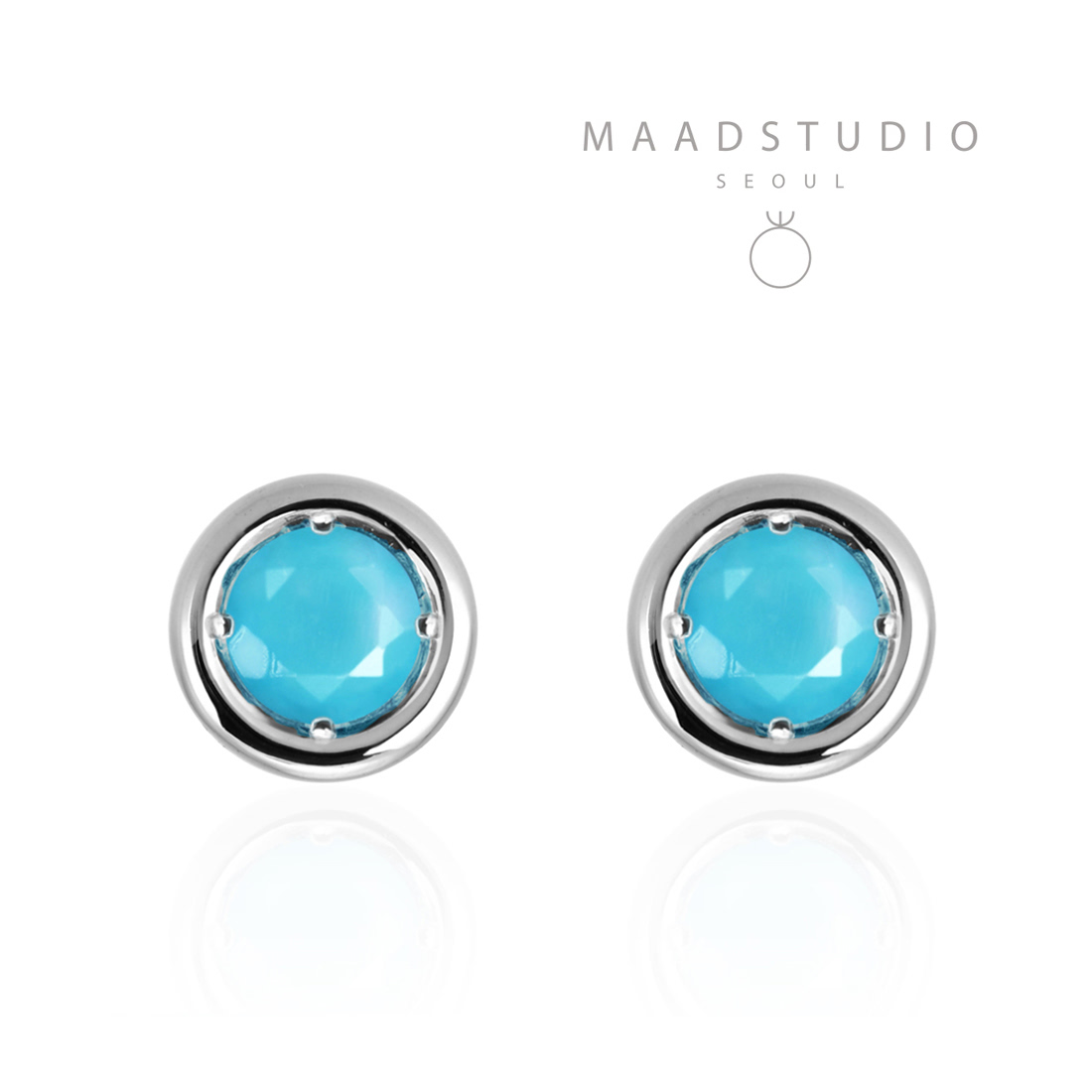 Hemisphere earring 14k White gold turquoise 0.1ct