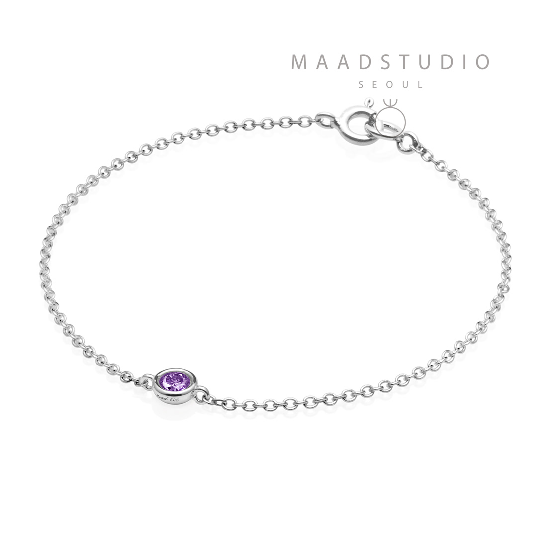 헤미스피어 팔찌 14k 화이트골드 amethyst 0.14ct