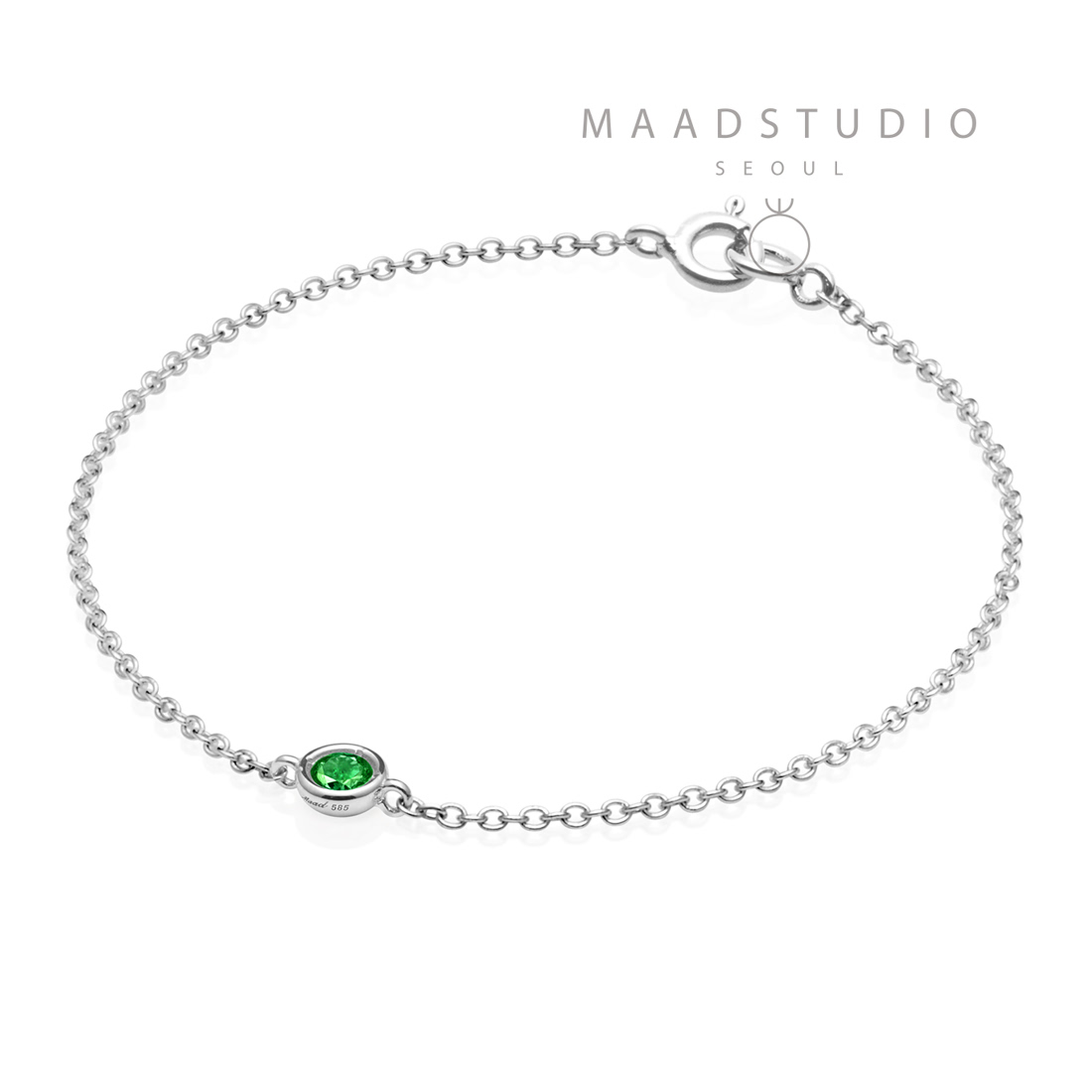 Hemisphere bracelet 14k White gold emerald 0.14ct