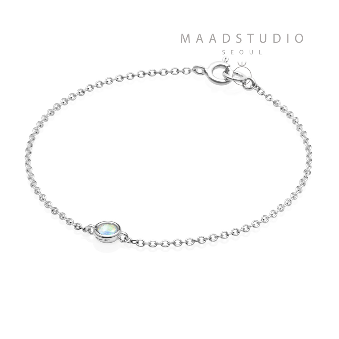 헤미스피어 팔찌 14k 화이트골드 opal 0.14ct