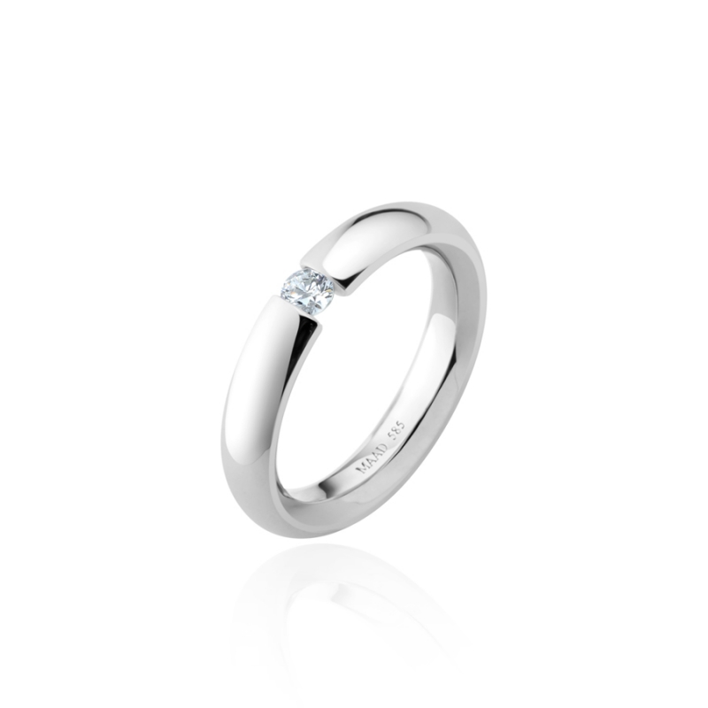 English heros Tension wedding band ring (3.5mm) 14k White gold CZ 0.1ct