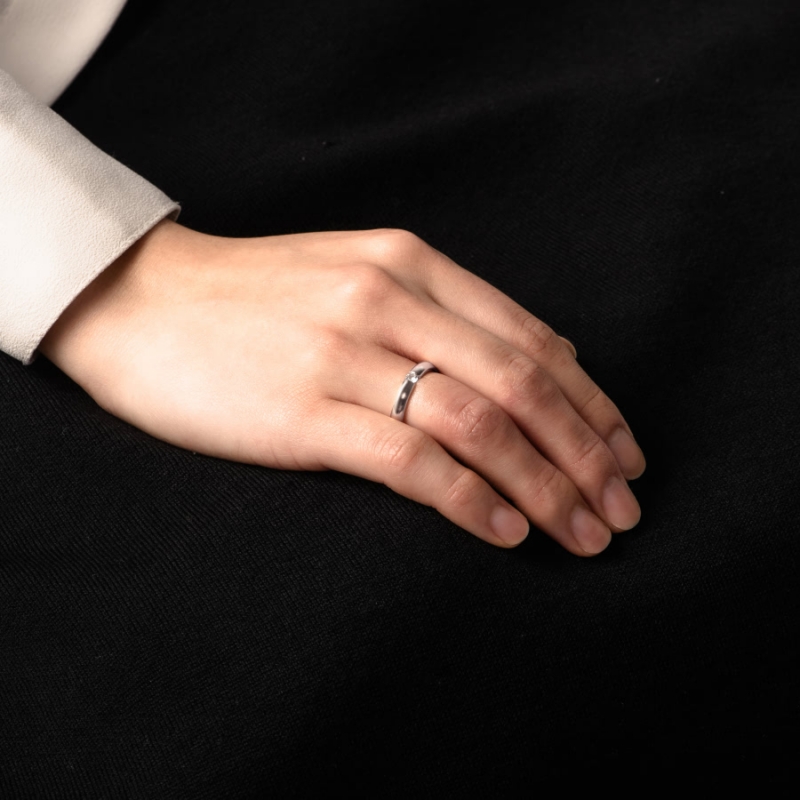 English heros Tensionband wedding ring Set (4mm & 3.5mm) 14k White gold CZ 0.1ct
