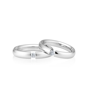 English heros Tensionband wedding ring Set (4mm & 3.5mm) 14k White gold CZ 0.1ct