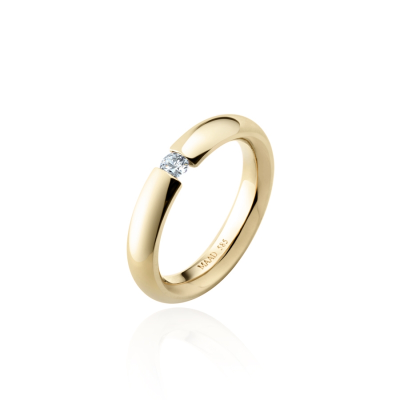 English heros Tension wedding band ring (3.5mm) 14k gold CZ 0.1ct