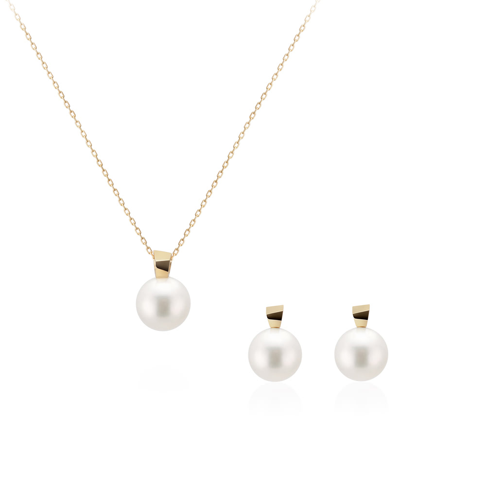 Branch pendant & earring Set 14k gold Akoya cultured pearl 8~8.5mm