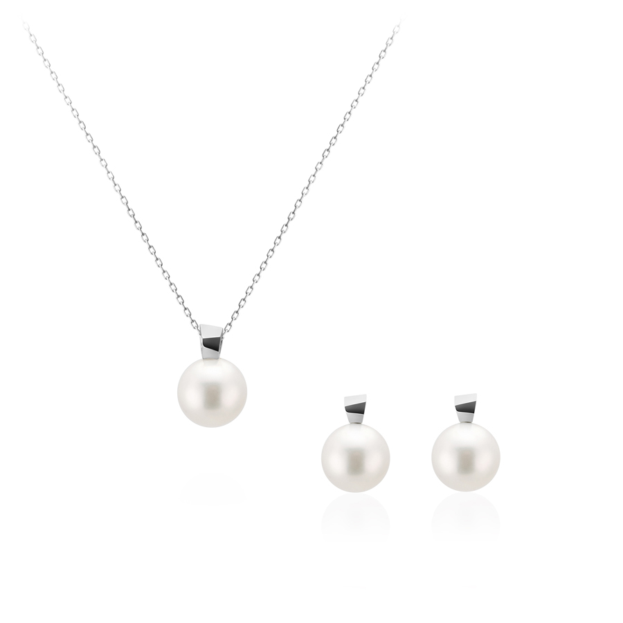 Branch pendant & earring Set 14k White gold Akoya cultured pearl 8~8.5mm