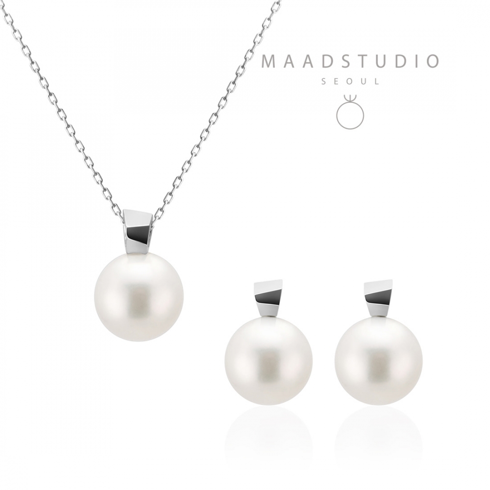 Branch pendant & earring Set 14k White gold Akoya cultured pearl 8~8.5mm