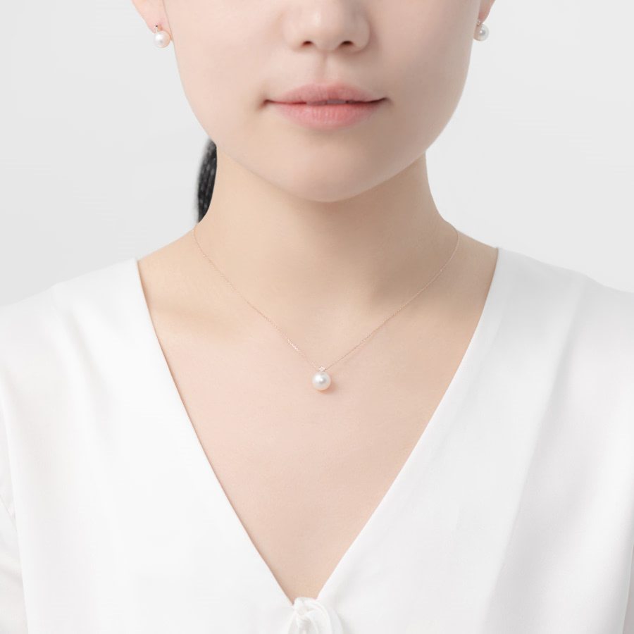 컷팅큐브 목걸이 14k 레드골드 해수진주 diamond