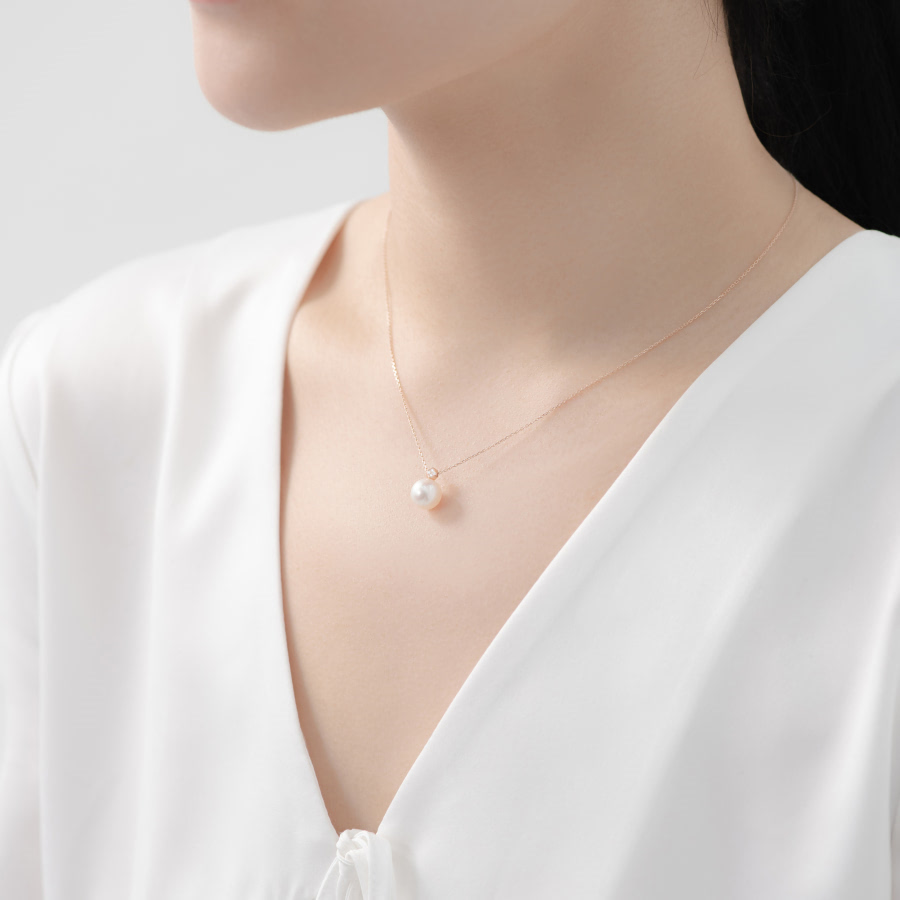 컷팅큐브 목걸이 14k 레드골드 해수진주 diamond