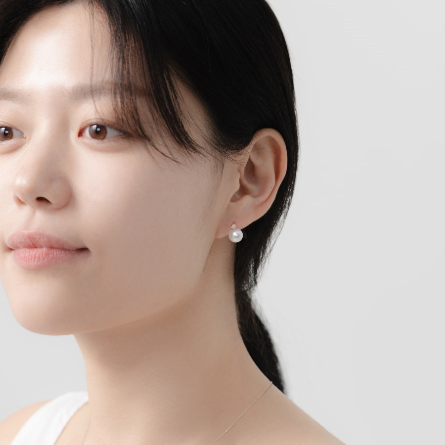 컷팅큐브 귀걸이 14k 레드골드 해수진주 diamond