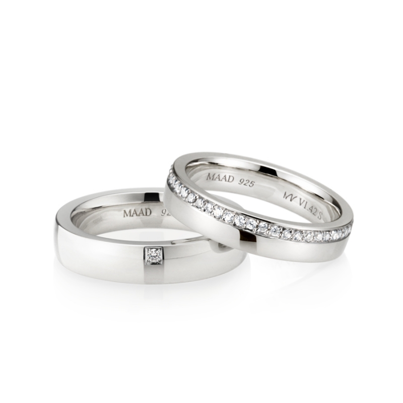 MR-VI Arch square couple band ring Set 4.8mm & 4.2mm CZ Sterling silver