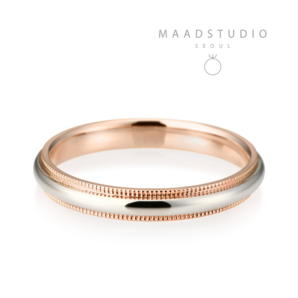 Milgrain wedding band ring (3mm) 14k gold combi