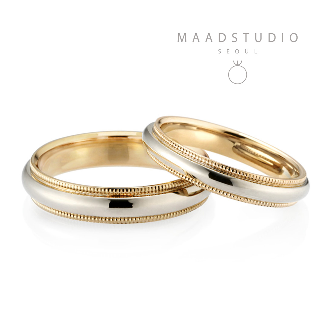 Milgrain band wedding ring Set (4mm+3mm) 14k gold combi