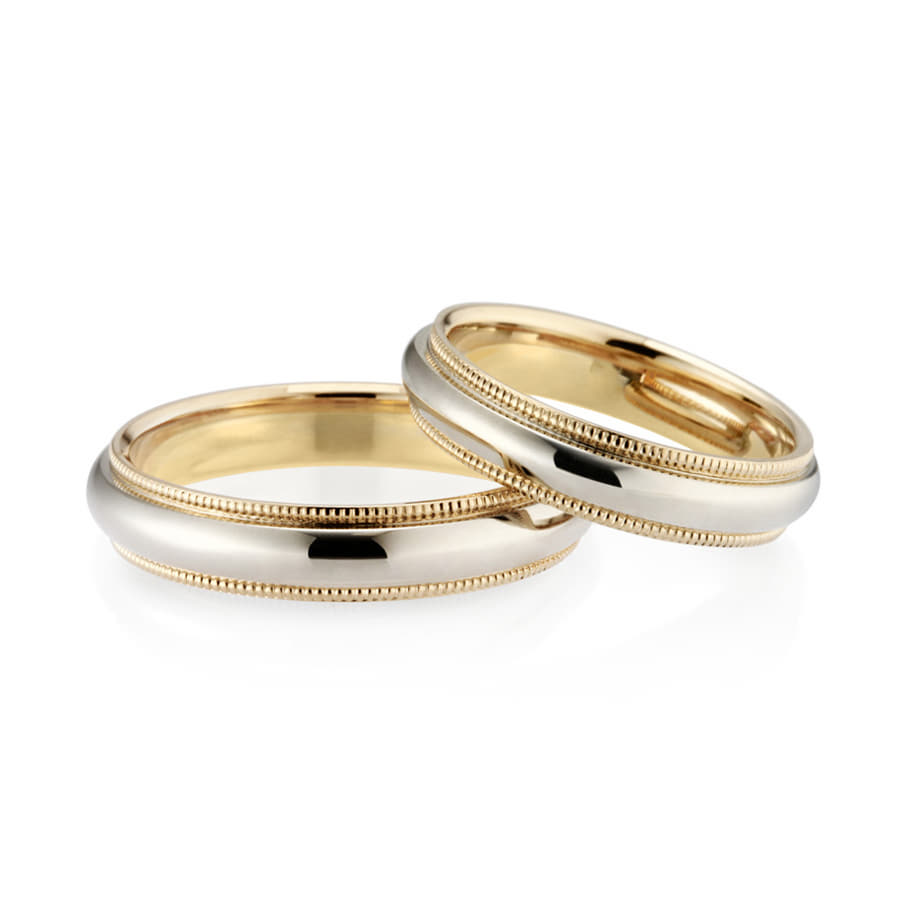 Milgrain band wedding ring Set (4mm+4mm) 14k gold combi