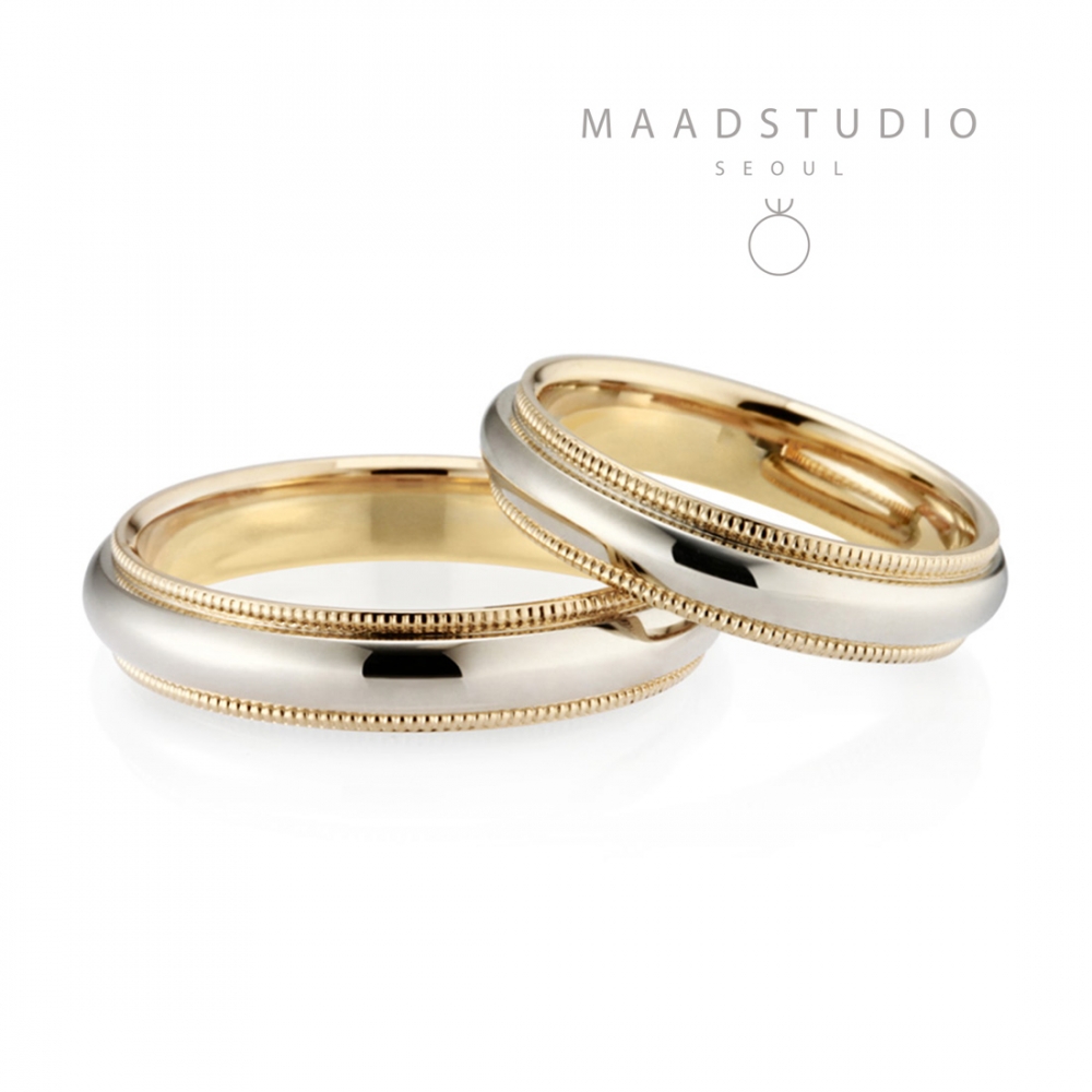 Milgrain band wedding ring Set (4mm+4mm) 14k gold combi