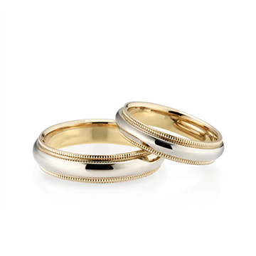 Milgrain band wedding ring Set (4mm+4mm) 14k gold combi