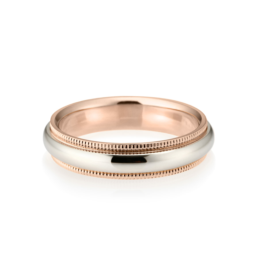 Milgrain wedding band ring (5mm) 14k gold combi