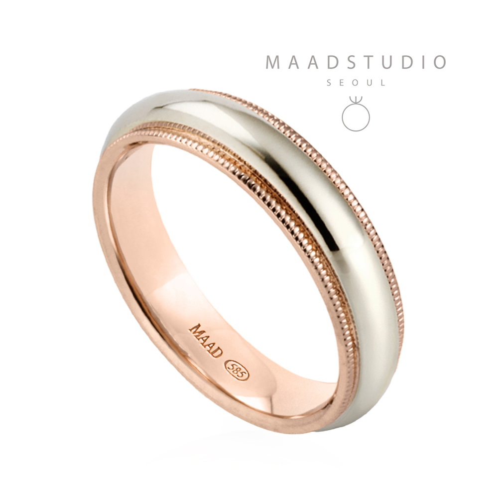 Milgrain wedding band ring (5mm) 14k gold combi