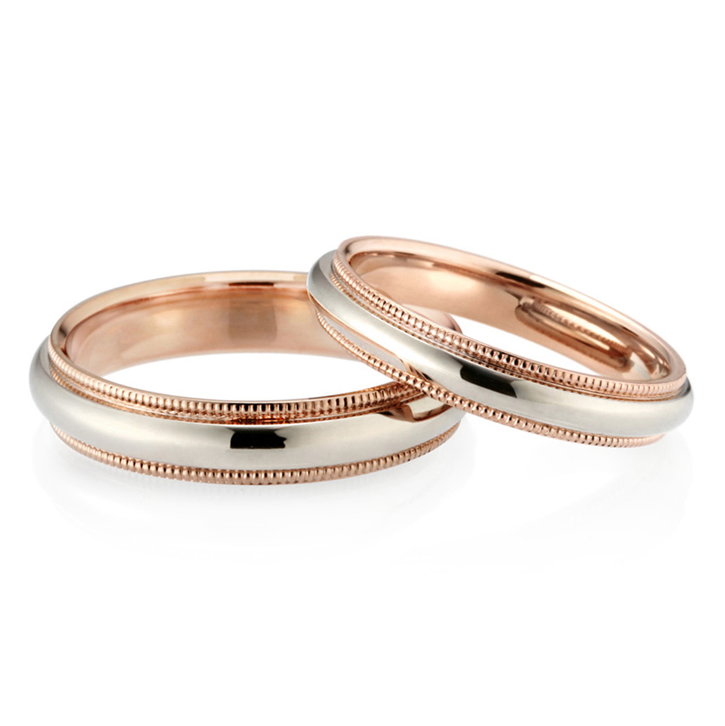밀그레인 밴드 커플링 (4mm+3mm) 14k 레드골드 combi